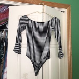 Black and white striped body suit